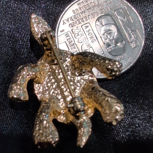 Gold Tone Textured Turtle Brooch Tigers Eye Stone Carved Scarab - Picture 8 of 8